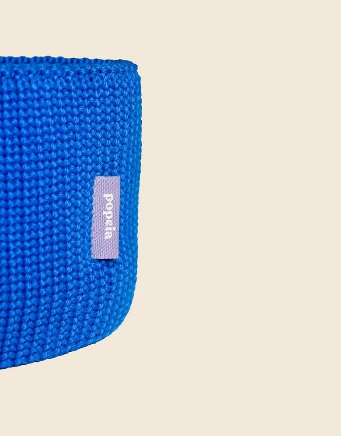 Popeia Stirnband Blau aus 100 % Merinowolle, Made in Germany.
