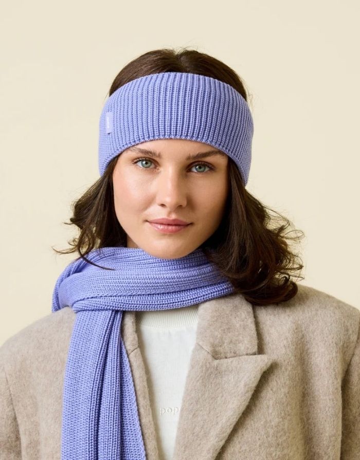 Popeia Stirnband Flieder aus 100 % Merinowolle, Made in Germany.