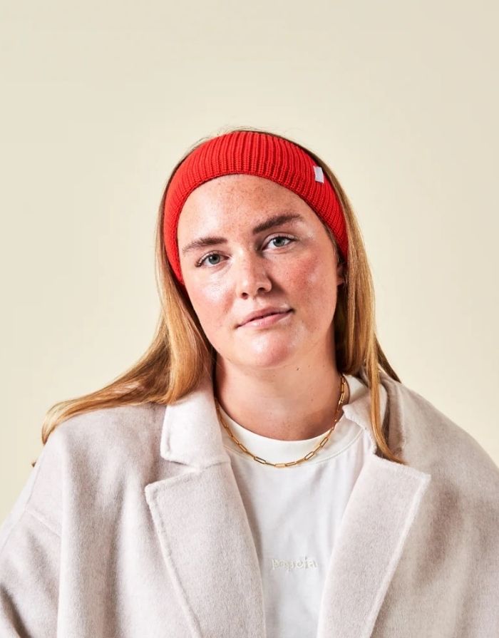 Popeia Stirnband Rot aus 100 % Merinowolle, Made in Germany.