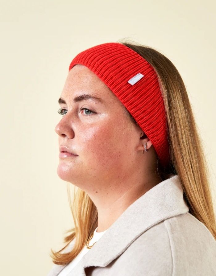 Popeia Stirnband Rot aus 100 % Merinowolle, Made in Germany.