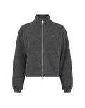Graues MSCHMarletta Zip Sweatshirt von MSCH Copenhagen mit hohem Stehkragen, Zwei-Wege-Reißverschluss, Fronttaschen und dezenter Logostickerei von vorne
