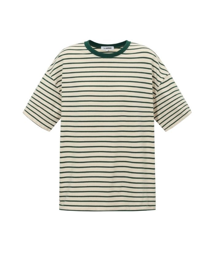 Gestreiftes Blocked Striped Tee T-Shirt in Grün aus Baumwolle mit bequemer Passform für den Alltag von vorne