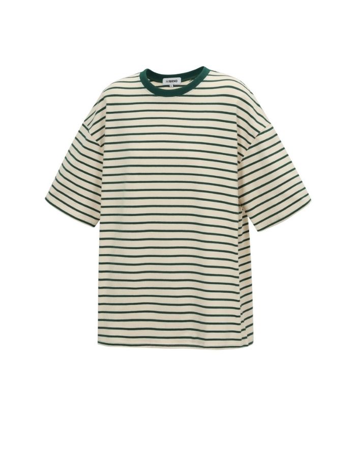 Gestreiftes Blocked Striped Tee T-Shirt in Grün aus Baumwolle mit bequemer Passform für den Alltag von der Seite
