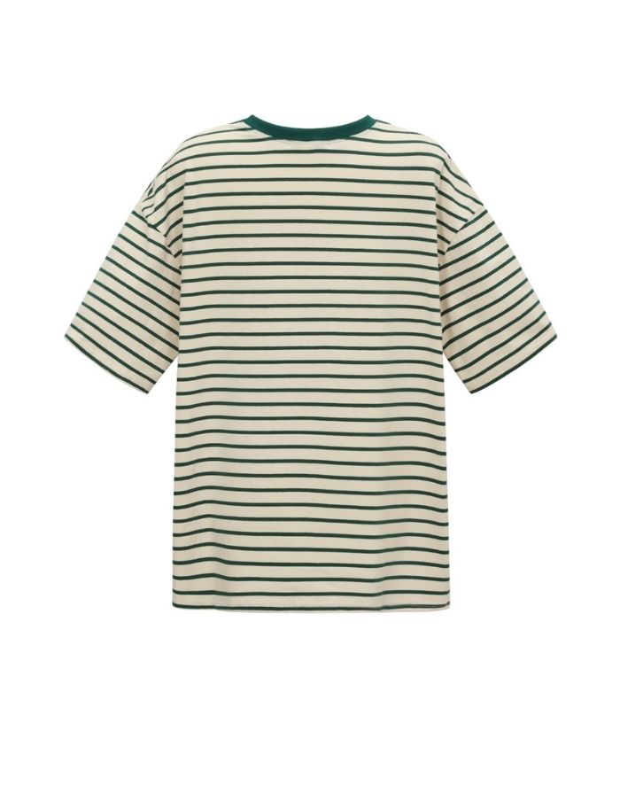 Gestreiftes Blocked Striped Tee T-Shirt in Grün aus Baumwolle mit bequemer Passform für den Alltag von hinten