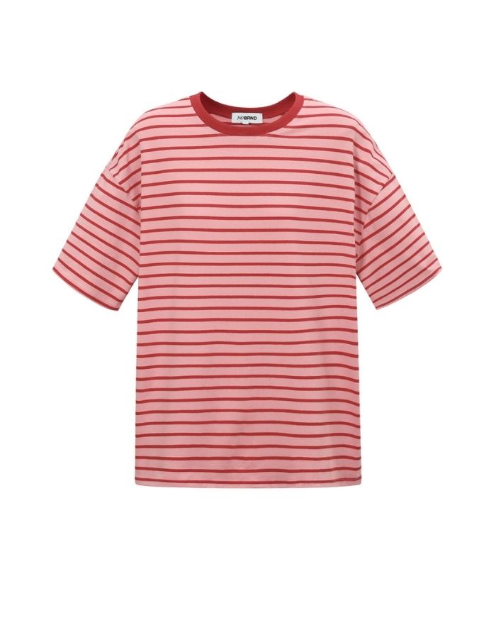 Gestreiftes Blocked Striped Tee T-Shirt in Pink aus Baumwolle mit bequemer Passform für den Alltag.