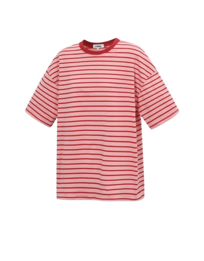 Gestreiftes Blocked Striped Tee T-Shirt in Pink aus Baumwolle mit bequemer Passform für den Alltag.