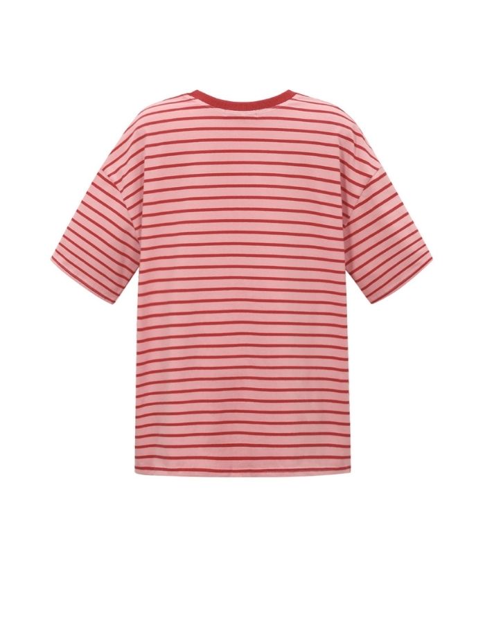 Gestreiftes Blocked Striped Tee T-Shirt in Pink aus Baumwolle mit bequemer Passform für den Alltag.