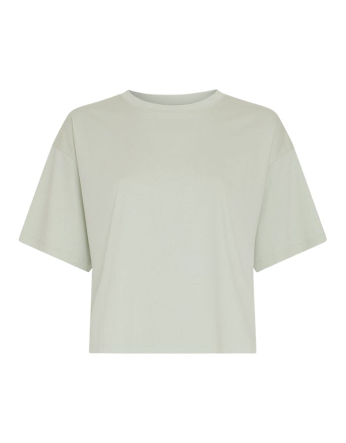 MSCH Copenhagen T-Shirt Moa Melea Bok Choy in Grün mit cropped Schnitt aus Bio-Baumwolle.