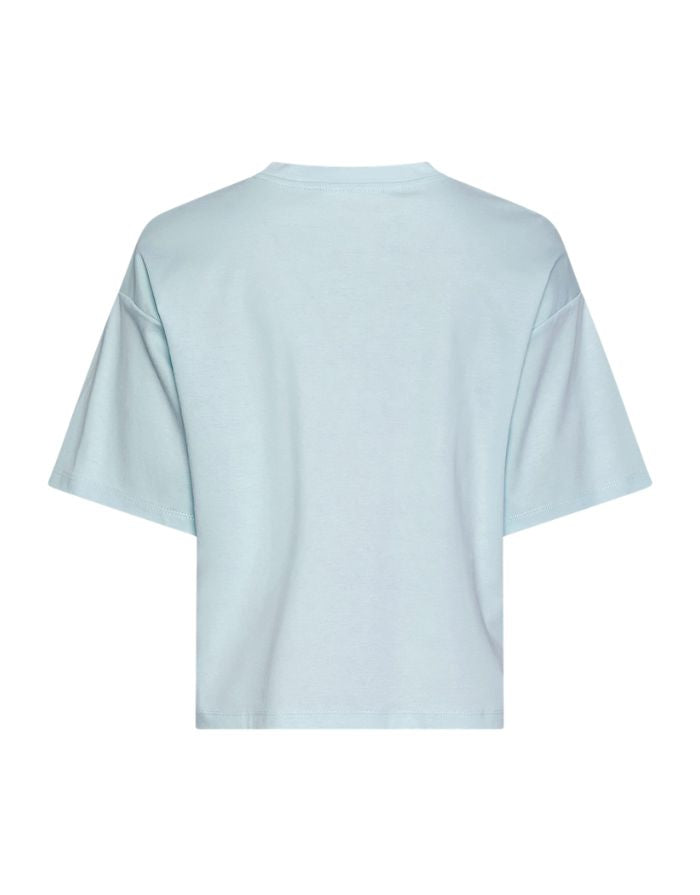 MSCH Copenhagen T-Shirt Moa Melea Summer Song in Hellblau mit cropped Schnitt aus Bio-Baumwolle.