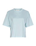 MSCH Copenhagen T-Shirt Moa Melea Summer Song in Hellblau mit cropped Schnitt aus Bio-Baumwolle.