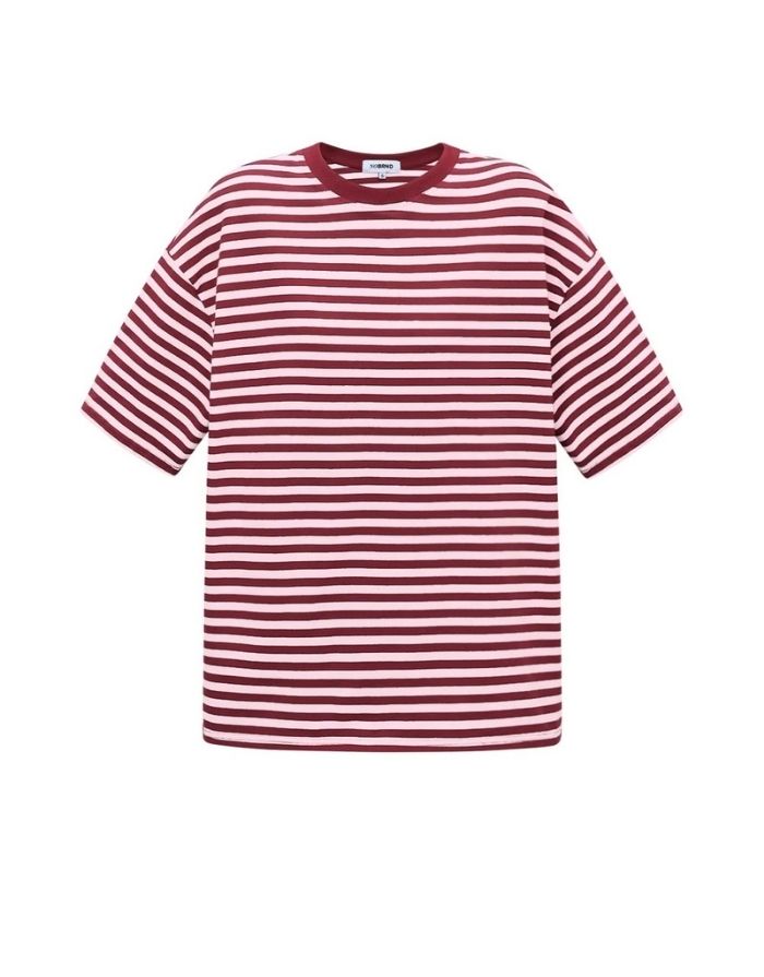 Pink gestreiftes Blocked Striped Tee T-Shirt aus Baumwolle mit bequemer Passform für den Alltag von vorne 