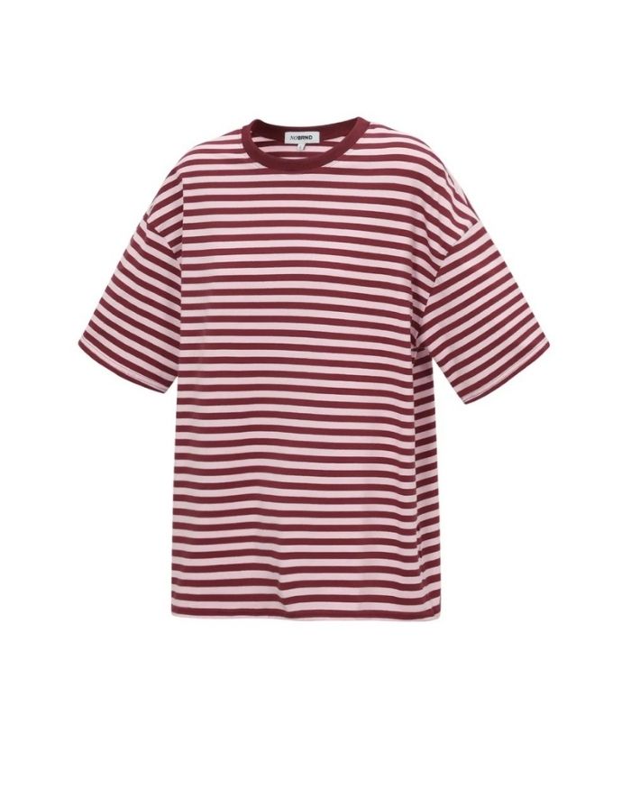 Pink gestreiftes Blocked Striped Tee T-Shirt aus Baumwolle mit bequemer Passform für den Alltag von der Seite