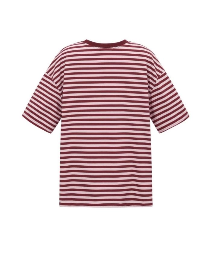 Pink gestreiftes Blocked Striped Tee T-Shirt aus Baumwolle mit bequemer Passform für den Alltag von hinten