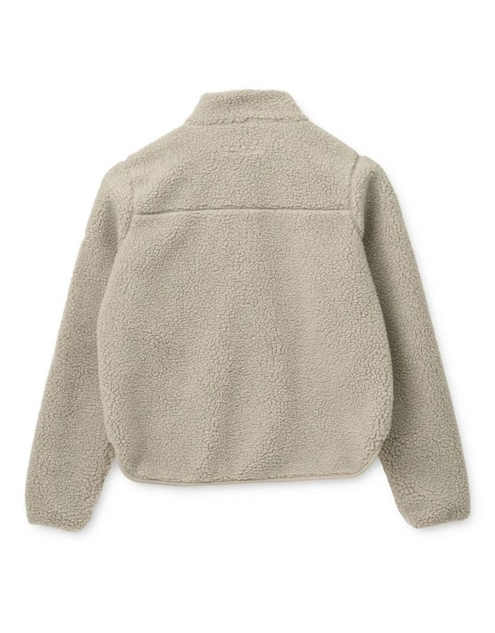 Liewood Nelson Fleecejacke Mist für Erwachsene mit Stehkragen und Fronttaschen aus recyceltem Polyester.