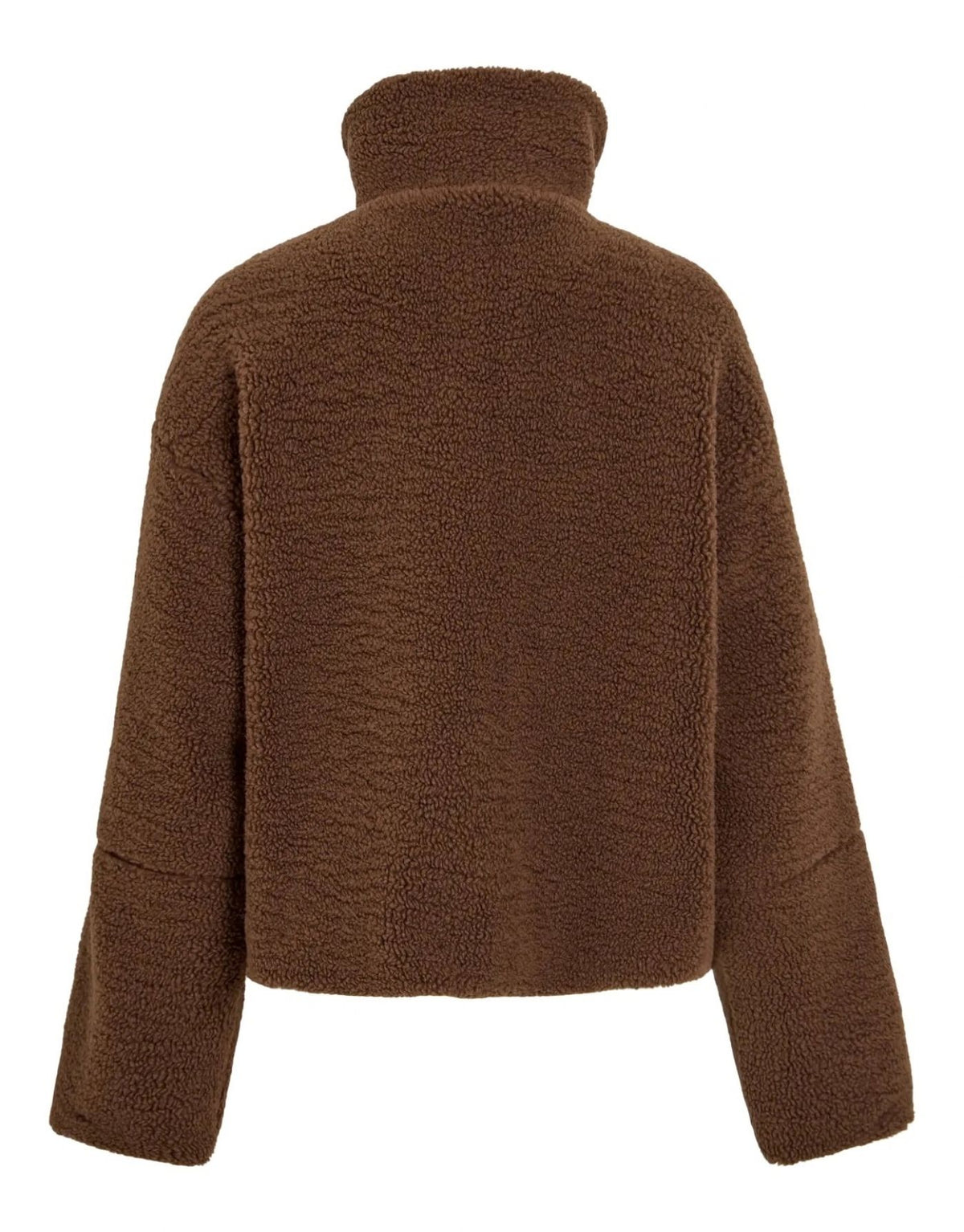 Teddyjacke Vimelusa von VILA in Rain Drum mit hohem Kragen, Reißverschluss und weicher flauschiger Oberfläche.