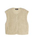 Nordlykk Teddyweste für Damen in Beige, ärmellose Weste aus Polyester mit Fronttaschen und minimalistischer Passform