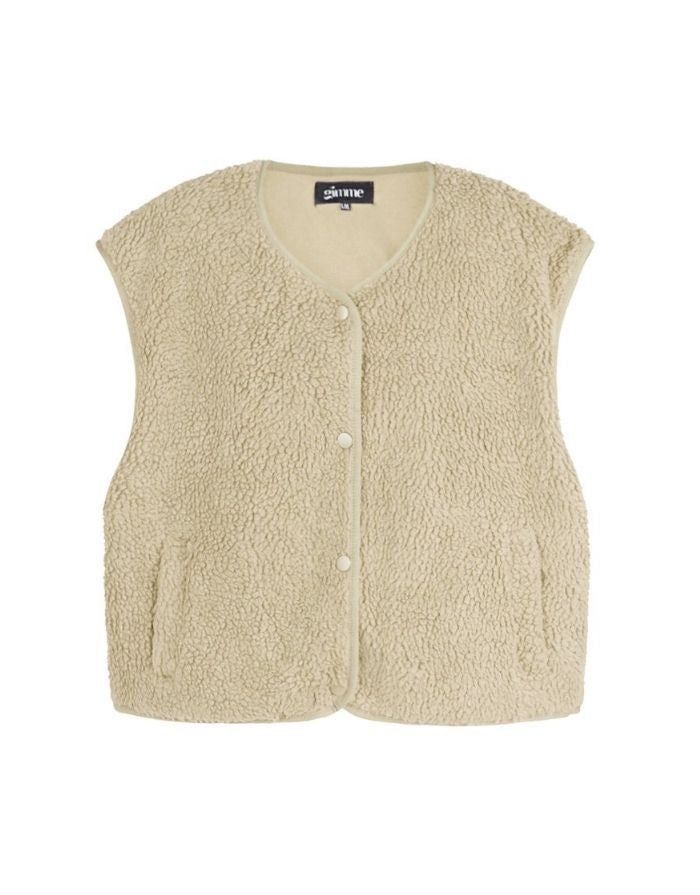 Nordlykk Teddyweste für Damen in Beige, ärmellose Weste aus Polyester mit Fronttaschen und minimalistischer Passform