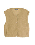 Nordlykk Teddyweste für Damen in Camel, ärmellose Weste aus Polyester mit Fronttaschen und minimalistischer Passform