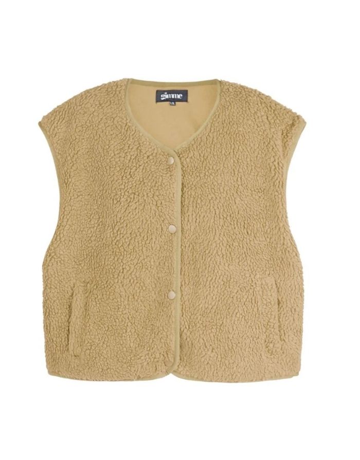 Nordlykk Teddyweste für Damen in Camel, ärmellose Weste aus Polyester mit Fronttaschen und minimalistischer Passform
