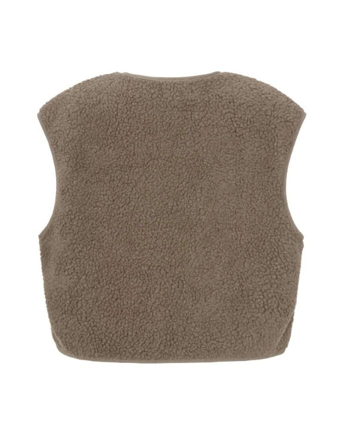 Nordlykk Teddyweste für Damen in Coffee Brown, ärmellose Weste aus Polyester mit Fronttaschen und minimalistischer Passform