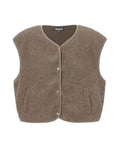 Nordlykk Teddyweste für Damen in Coffee Brown, ärmellose Weste aus Polyester mit Fronttaschen und minimalistischer Passform