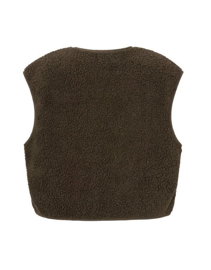 Nordlykk Teddyweste für Damen in Dark Brown, ärmellose Weste aus Polyester mit Fronttaschen und minimalistischer Passform