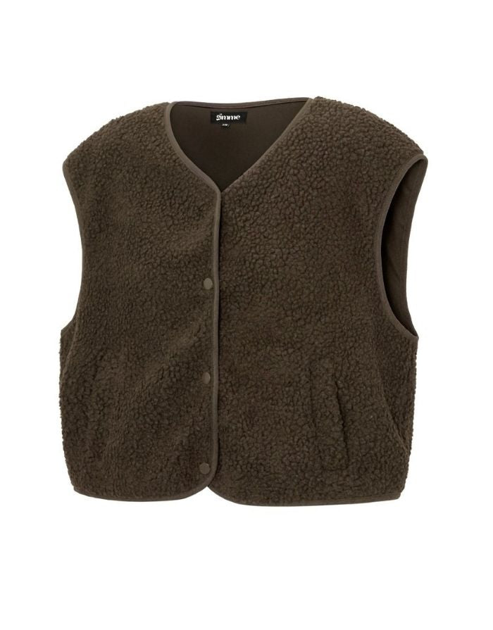 Nordlykk Teddyweste für Damen in Dark Brown, ärmellose Weste aus Polyester mit Fronttaschen und minimalistischer Passform