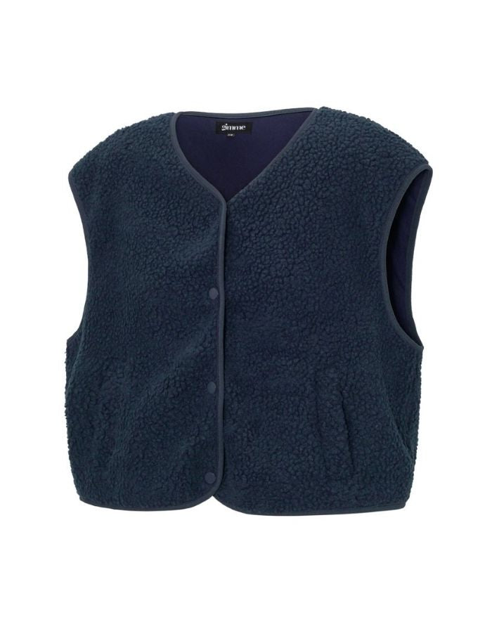 Nordlykk Teddyweste für Damen in Navy Blue, ärmellose Weste aus Polyester mit Fronttaschen und minimalistischer Passform
