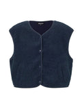 Nordlykk Teddyweste für Damen in Navy Blue, ärmellose Weste aus Polyester mit Fronttaschen und minimalistischer Passform