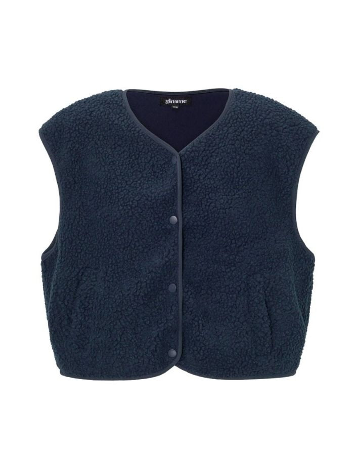 Nordlykk Teddyweste für Damen in Navy Blue, ärmellose Weste aus Polyester mit Fronttaschen und minimalistischer Passform