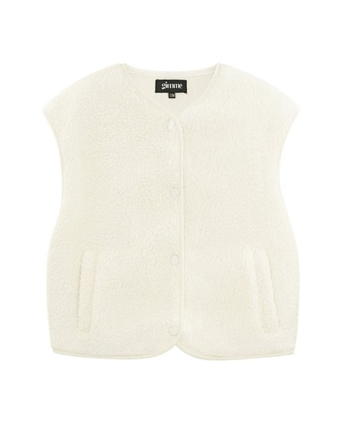 Nordlykk Teddyweste für Damen in Off-White, ärmellose Weste aus Polyester mit Fronttaschen und minimalistischer Passform