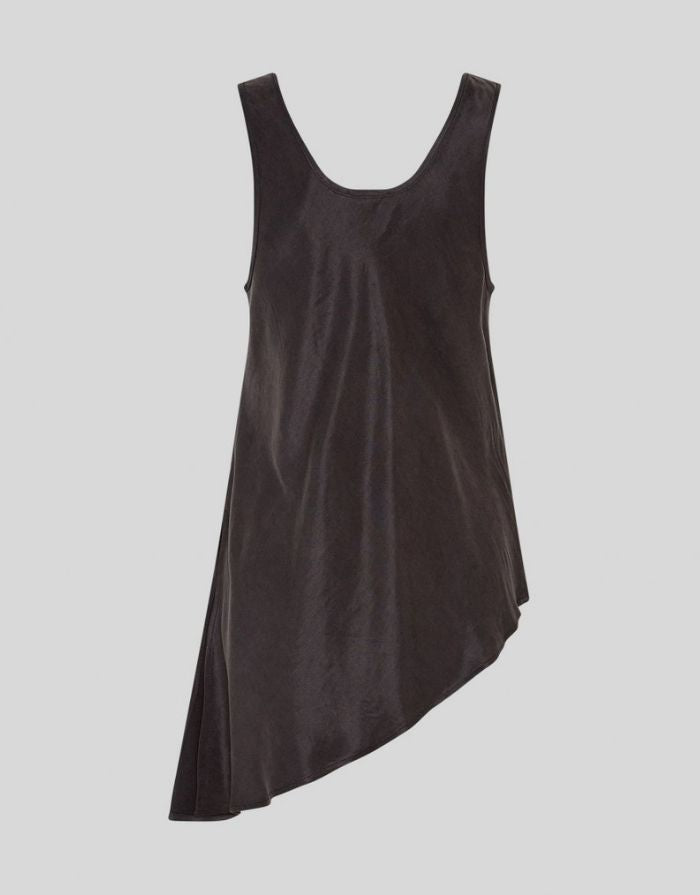 Schwarzes asymmetrisches Top Molie in Schwarz von MSCH Copenhagen mit Rundhalsausschnitt, breiten Trägern und fließender Silhouette von hinten