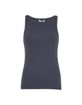 Blaues Top Gubbe Rasmia von MSCH Copenhagen in India Ink mit feiner Rippstruktur, Rundhalsausschnitt und körpernaher Passform.