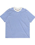 POPEIA T-Shirt in Königsblau/Off-White, Relaxed Fit aus 100 % Bio-Baumwolle, breiter Kragen, Detail im Nacken, nachhaltig produziert in Portugal