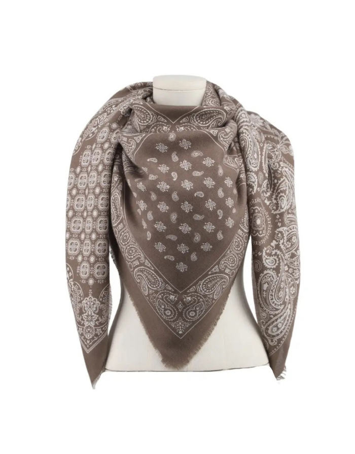 Tuch Paisley in Taupe mit klassischem Paisley-Muster aus Viskose-Woll-Mischung