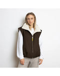 Reversible Bomber Weste von Vivi Mari in Chocolate Sand  tragbar mit glattem Nylon oder weichem Fleece außen, oversized geschnitten mit Reißverschluss und Taschen, ideal für Layering und urbane Looks.
