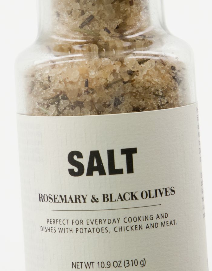 Nicolas Vahé Salz Rosmarin & schwarze Olive – mediterrane Meersalzmischung in Mühle, 310 g.