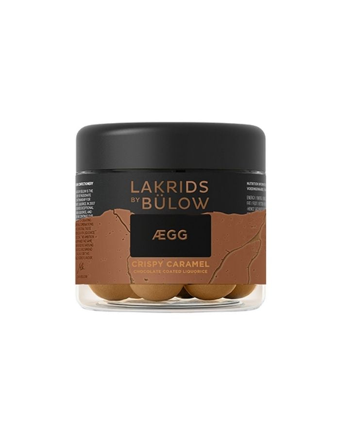 Lakrids by Bülow Ægg Crispy Caramel Lakritz mit Dulce-Schokolade und Meersalz in 115 g Dose.