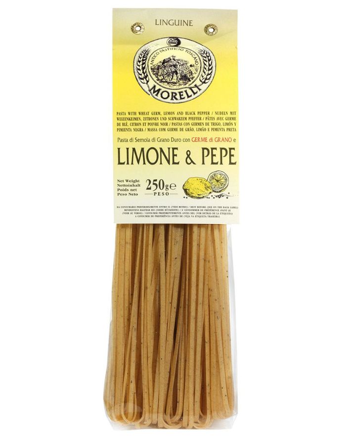 Morelli Lemon and Pepper Linguine mit Zitrone und Pfeffer, italienische Gourmet Pasta passend zu Fisch und Meeresfrüchten