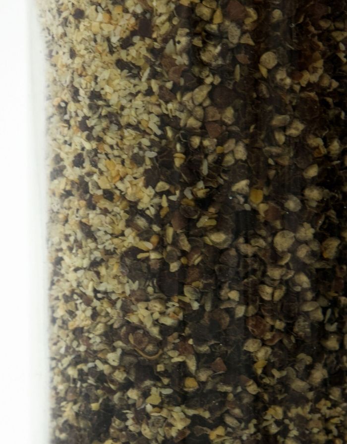 Pfeffer Knoblauch von Nicolas Vahé mit Keramikmahlwerk und einer Mischung aus schwarzem Pfeffer und Knoblauchgranulat.