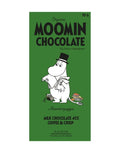 Moomin Bio-Schokoladentafel von Kalmar Chokladfabrik mit Milchschokolade, Kaffee und Krokant im Muminpapa-Design.
