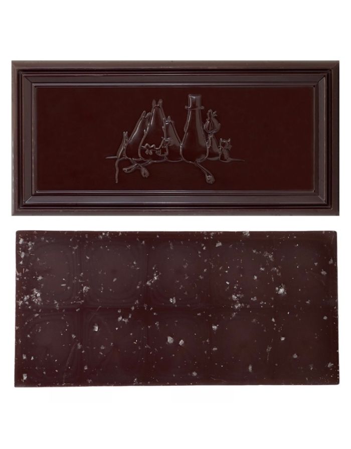 Moomin Bio-Schokoladentafel von Kalmar Chokladfabrik mit 70 % dunkler Schokolade und Meersalz im Stinky-Design.