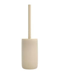 Toilettenbürste Mono in Beige von Södahl: stilvoller Behälter aus Steingut mit beiger Gummibeschichtung und weißer Innenglasur, Größe 9 x 40 cm.