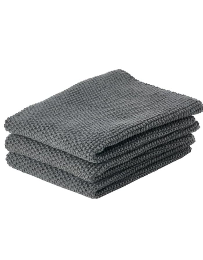 Zone Denmark Reinigungstücher aus 100 Prozent Baumwolle im 3er Set, gestrickte Spültücher ohne Mikroplastik für Küche und Haushalt, 27 x 27 cm in der Farbe Cool Grey