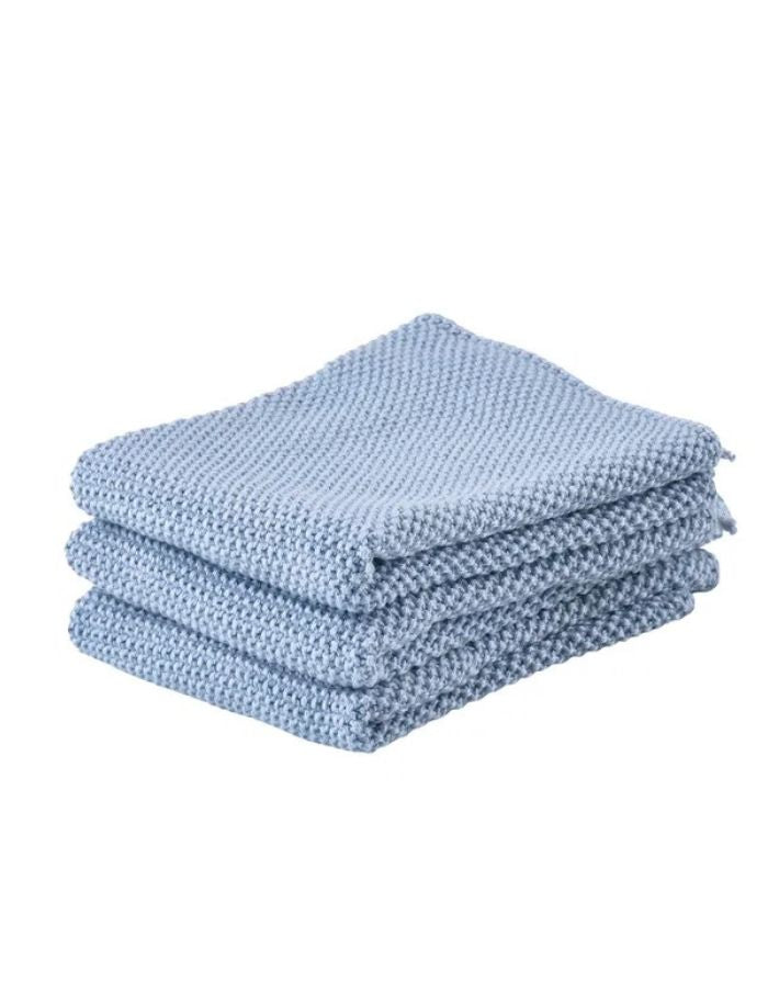 Zone Denmark Reinigungstücher aus 100 Prozent Baumwolle im 3er Set, gestrickte Spültücher ohne Mikroplastik für Küche und Haushalt, 27 x 27 cm in der Farbe Blau