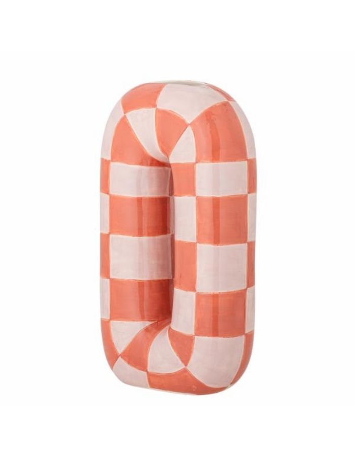 Bloomingville Mae Vase in Orange aus Dolomit-Keramik mit glänzender handbemalter Oberfläche und geschwungener O-Form