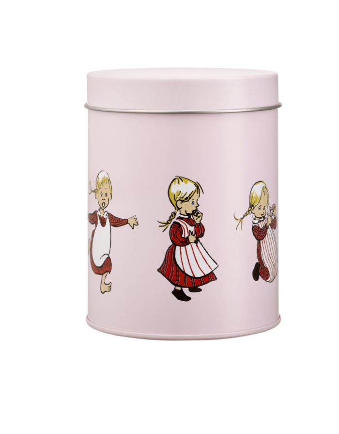 Metalldose Ida von Muurla, Ida aus Lönneberga, rosa Aufbewahrungsdose, 9 × 14 cm, Illustration von Björn Berg