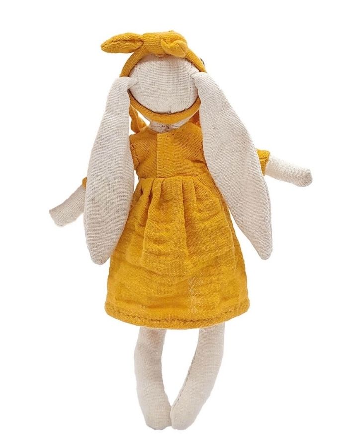 Mea Lini Stofftier Hase Hedda klein aus Leinen und Baumwolle in sanften Pastelltönen.