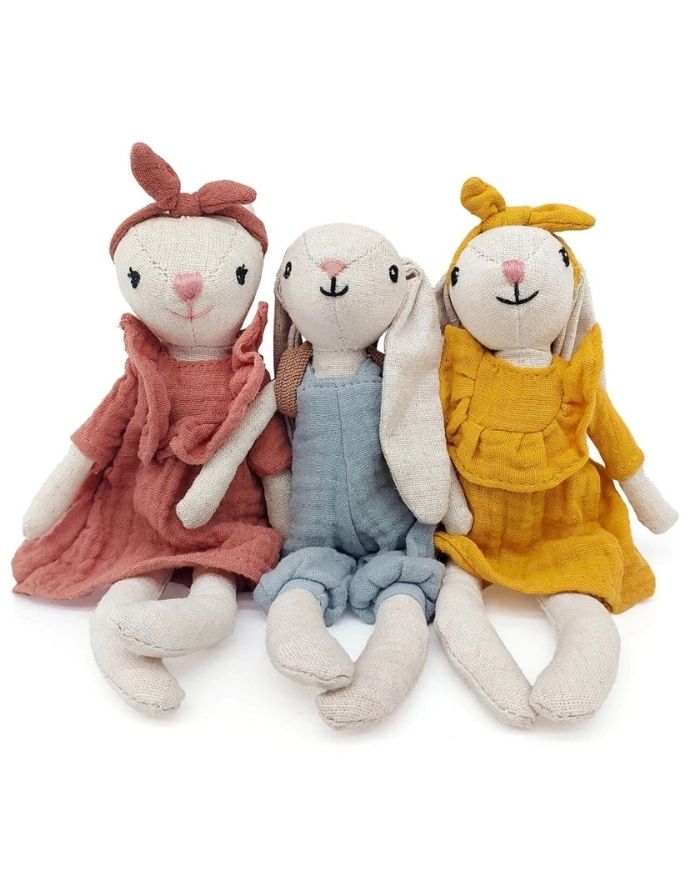 Mea Lini Stofftier Hase Hugo klein aus Leinen und Baumwolle in natürlichen Pastelltönen.