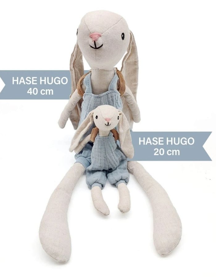 Mea Lini Stofftier Hase Hugo klein aus Leinen und Baumwolle in natürlichen Pastelltönen.